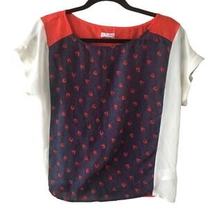 Cooperative Open Back Shirt Sz S red white blue Short Sleeve Blouse